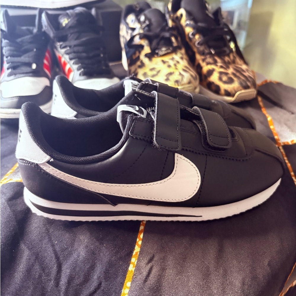 Nike Kids Black Sneakers with White Swoosh Velcro